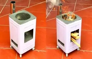 به همین سادگی با قوطی حلبی روغن و سیمان، یک اجاق هیزمی بسازید! + ویدئو