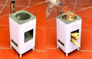 به همین سادگی با قوطی حلبی روغن و سیمان، یک اجاق هیزمی بسازید! + ویدئو