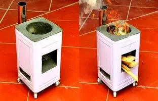 به همین سادگی با قوطی حلبی روغن و سیمان، یک اجاق هیزمی بسازید! + ویدئو