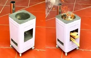 به همین سادگی با قوطی حلبی روغن و سیمان، یک اجاق هیزمی بسازید! + ویدئو