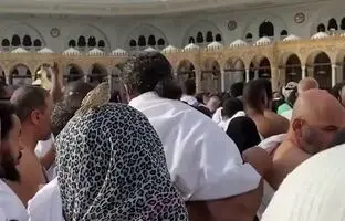  نشستن گنجشک روی سر یک زن هنگام طواف کعبه + ویدئو
