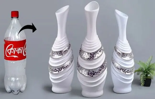  یک روش ساده برای درست کردن یک گلدان زیبا با بطری پلاستیکی و سیمان سفید! + ویدئو