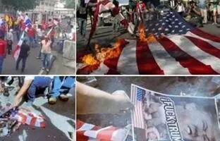 تصاویری از آتش زدن عکس ترامپ در پاناما + ویدئو