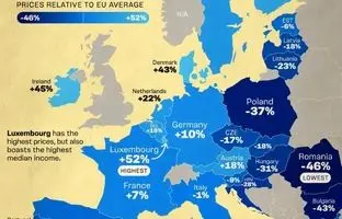 مقایسه هزینه‌های زندگی در کشورهای عضو اتحادیه اروپا (+ نقشه) 