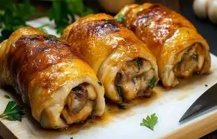 طرز تهیه یک غذای ایتالیایی جدید با 6 ران مرغ شکم پر و قارچ + ویدئو